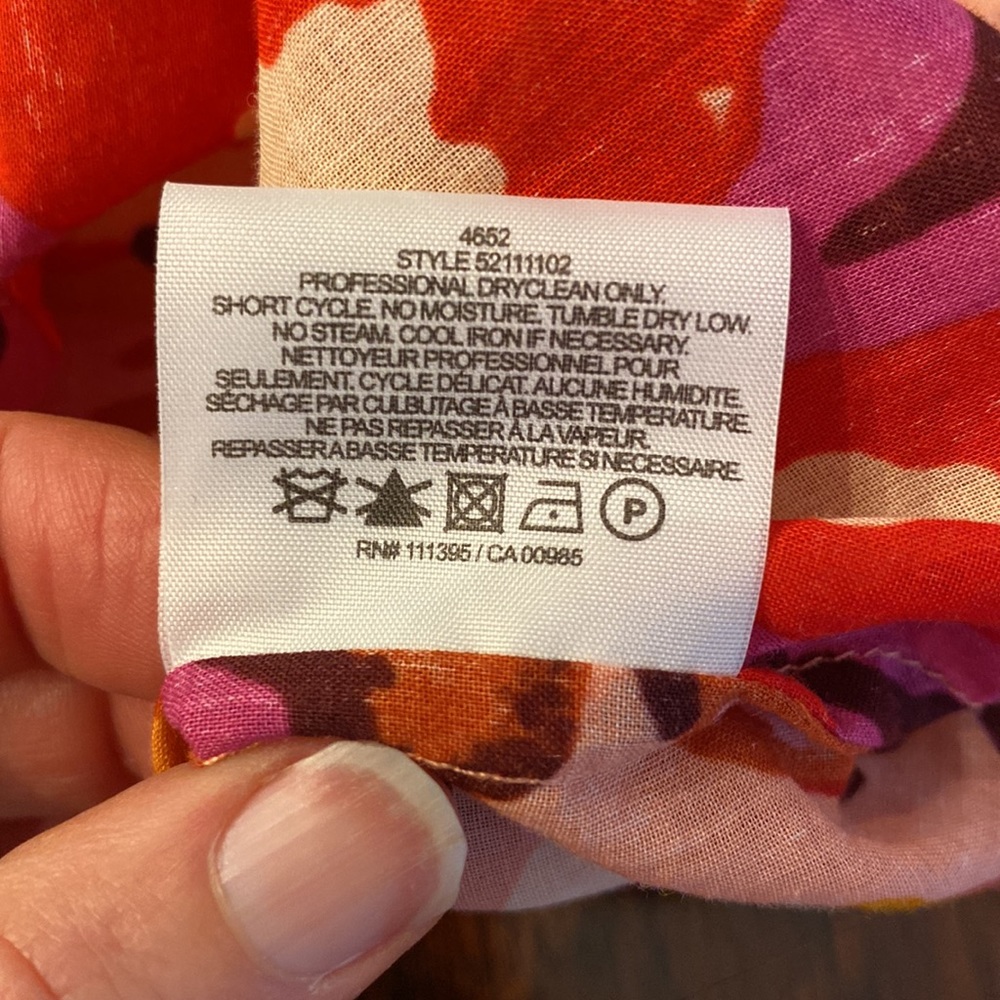 Tory Burch Cotton Voile Tunic Pink Orange Floral Drawstring Ruffle Collar Size 4 - Picture 11 of 16